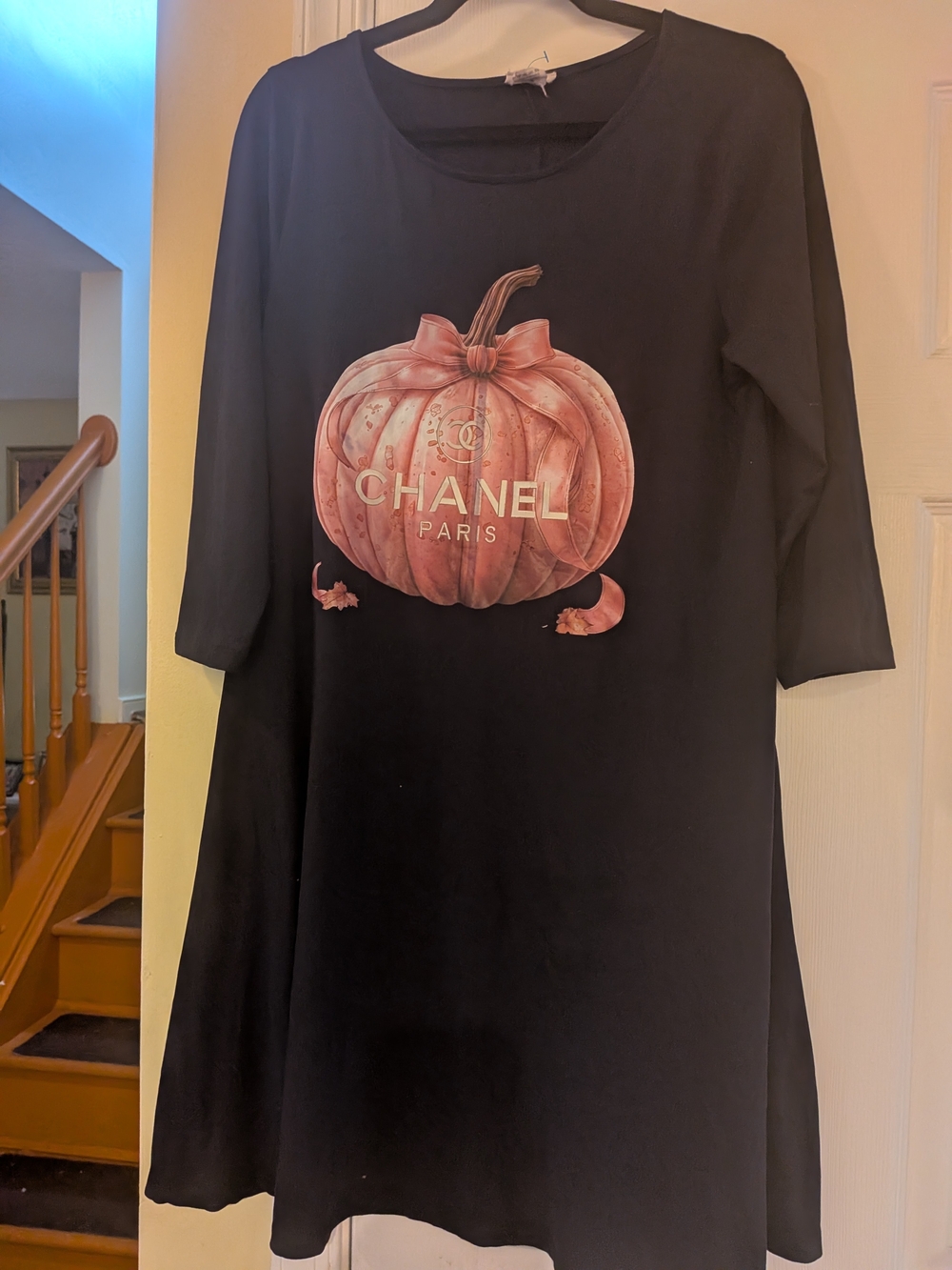 Women's T-shirt Dress with Pumpkin Graphic - Picture 6 of 9